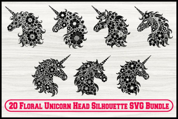 20 Floral Unicorn Silhouette Bundle: Graphics & Illustrations