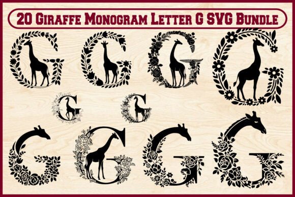 20 Giraffe Monogram Letter G SVG Bundle: Graphics & Illustrations