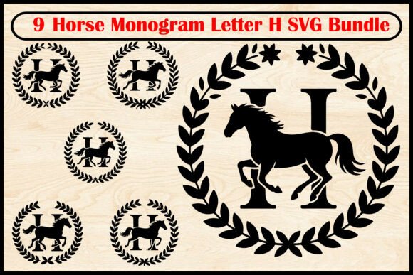 9 Horse Monogram Letter H SVG Bundle: Graphics & Illustrations
