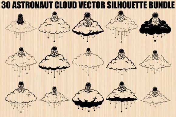 Astronaut Cloud Silhouette Bundle: Graphics & Illustrations for Crafters
