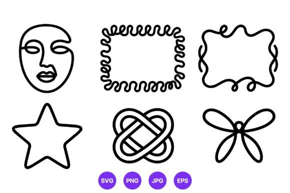 Black Line Art Abstract Face Star Knot Graphics