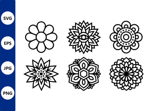 Bold Line Art Flower Mandala Set: Graphics & Illustrations for Crafters