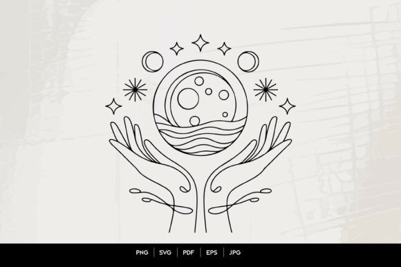 Celestial Hands Moon Line Art SVG