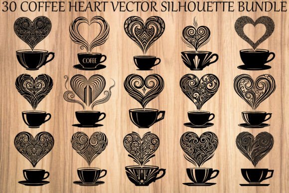 Coffee Heart Silhouette Bundle: Graphics & Illustrations for Sellers