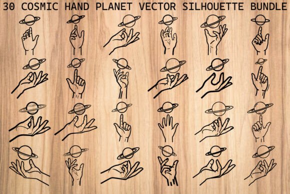 Cosmic Hand Planet Silhouette Bundle: Graphics & Illustrations
