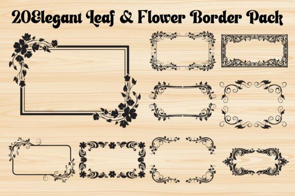 Elegant Leaf Flower Border Graphics & Illustrations Pack