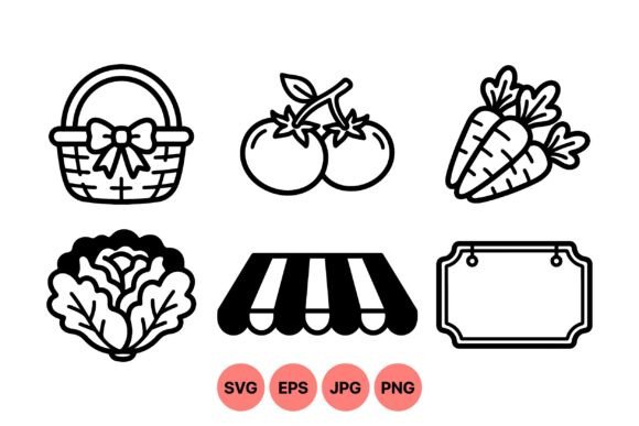 Farmer’s Market Vegetable Icons: Graphics & Illustrations