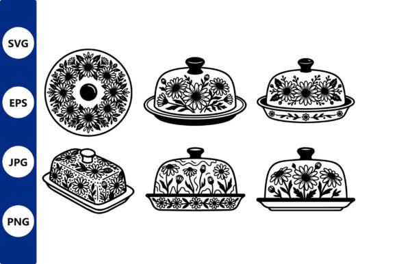 Floral Butter Dish Line Art: Graphics & Illustrations