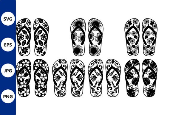 Floral Flip Flop Vector Pattern Set: Graphics & Illustrations