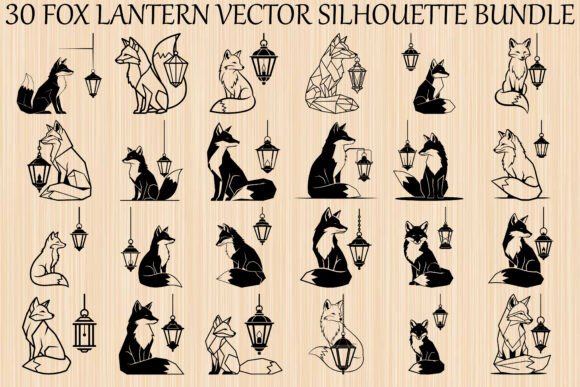 Fox Lantern Silhouette Bundle: Graphics & Illustrations