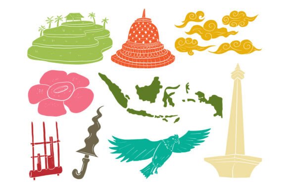 Indonesia Culture Borobudur Monas Garuda Graphics