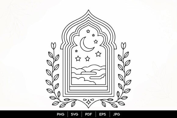 Islamic Arch Moon Stars Window SVG: Graphics & Illustrations