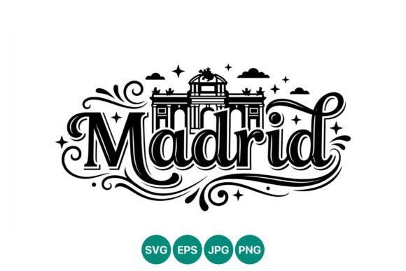 Madrid Flourish Lettering with Landmark: Graphics & Illustrations