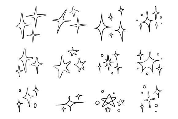 Minimal Sparkle Star Outline Doodle Set: Illustrations