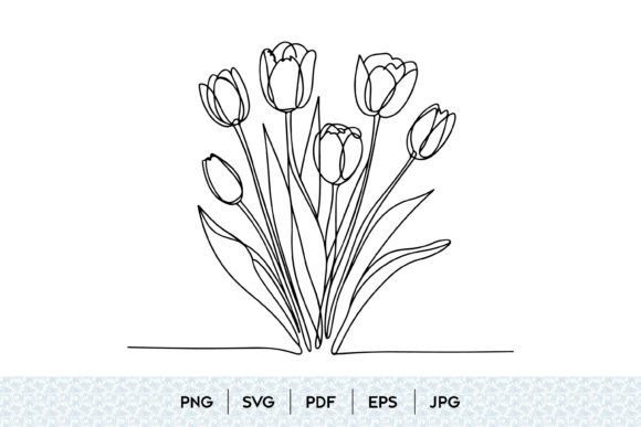Minimal Tulip Bouquet One Line Art SVG: Graphics & Illustrations