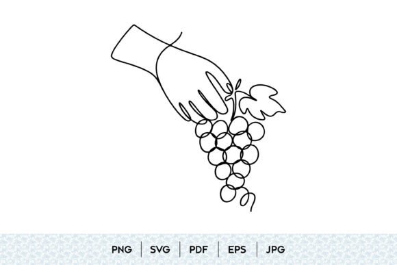 Minimalist Hand Holding Grapes Line Art: Graphics & Illustrations