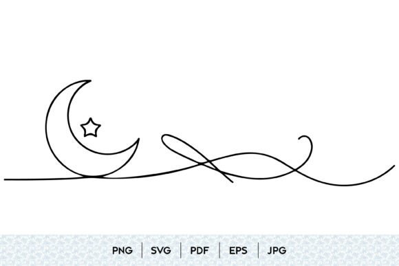 Moon and Star One Line SVG: Minimalist Graphics & Illustrations