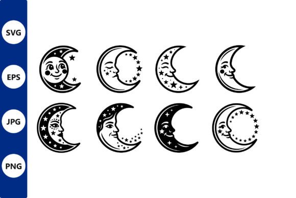 Moon Face Line Art Set: Graphics & Illustrations
