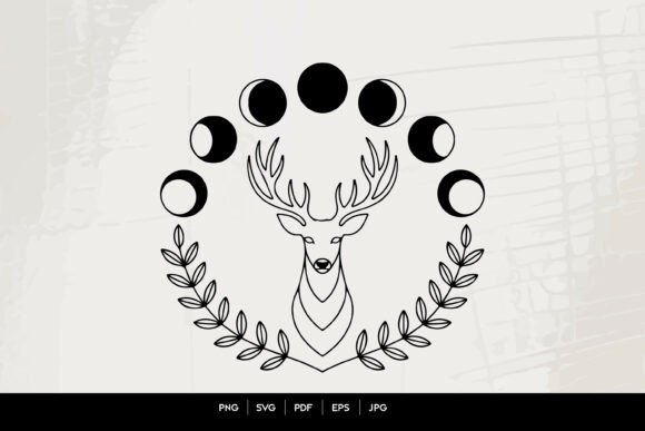 Moon Phase Deer Line Art SVG: Graphics & Illustrations