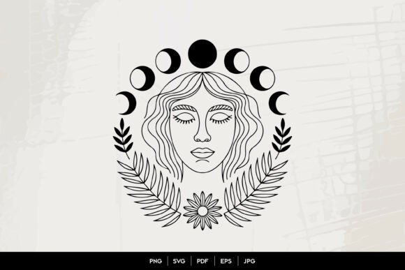Moon Phase Woman Line Art: Editorial Graphics & Illustrations