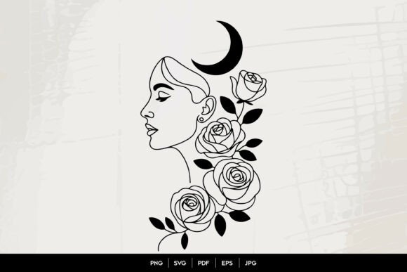 Moon Woman Rose Line Art: Graphics & Illustrations Review