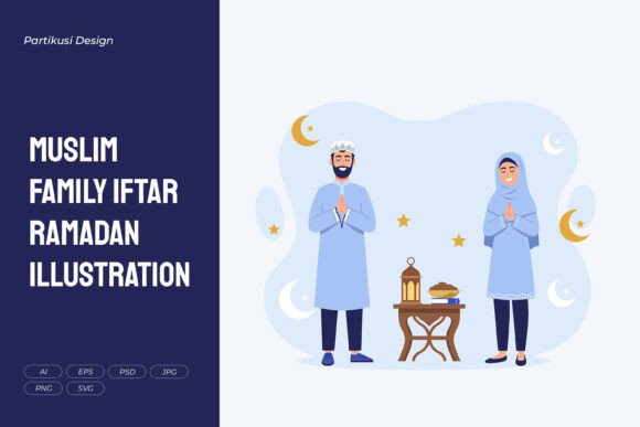 Muslim Family Iftar Ramadan Illustration: Graphics & Illustrations