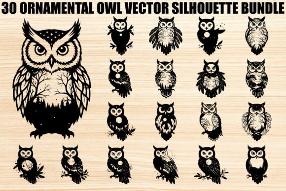 Ornamental Owl Silhouette Bundle: Graphics & Illustrations for Creative Sellers