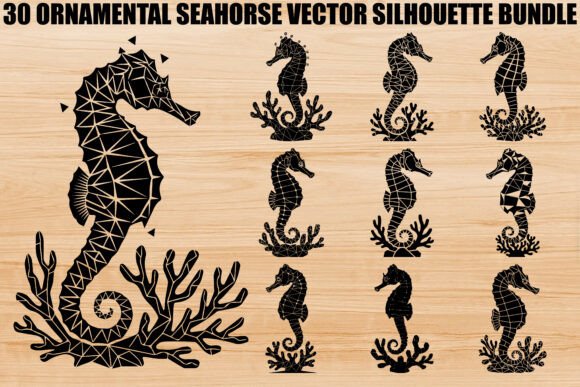 Ornamental Seahorse Silhouette Bundle: Graphics & Illustrations