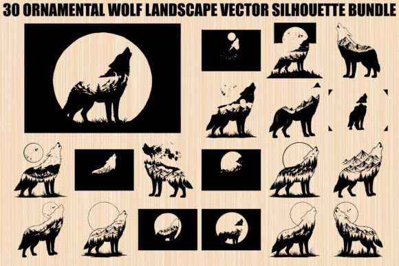 Ornamental Wolf Landscape Bundle: Graphics & Illustrations