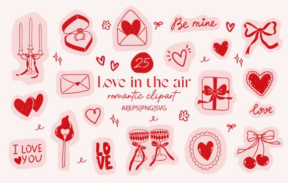 Romantic Clipart Set: Graphics & Illustrations for Love-Themed Products