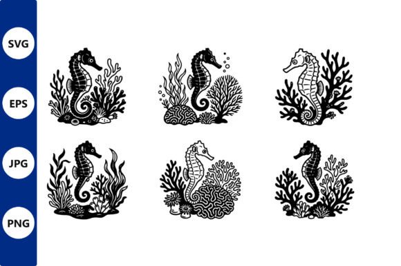 Seahorse Silhouettes Coral Vector: Graphics & Illustrations for Handmade Brands