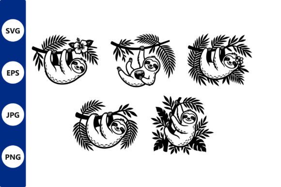 Sloth Hanging Palm Branches Vector: Graphics & Illustrations