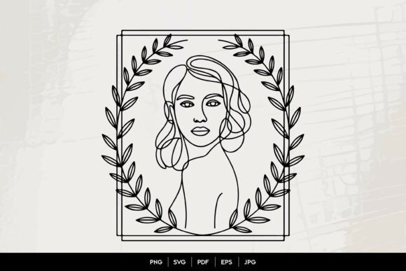 Woman Portrait Line Art Frame: Graphics & Illustrations for Local Branding